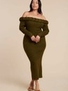 Eloquii Off-Shoulder Olive Green Bodycon Midi Dress In Sizes 14/16 And 22/24.